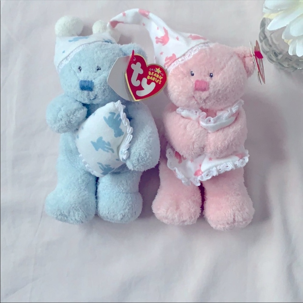 NWT, Vintage Ty beanie babies, girl and boy set. Baby pink and baby blue, 5.5”
